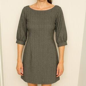 H&M Black White Houndstooth Plaid Sheath Dress Rear Zip Wide Sleeves Size 10 New